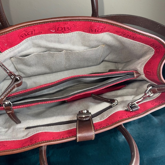 Dooney & Bourke Purse Tote Canvas & Leather LOGO Monogram D&B Red Purse Bag - Picture 5 of 14